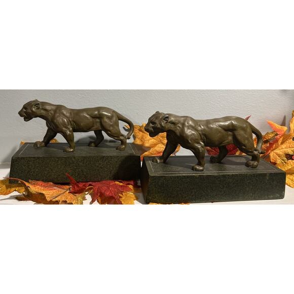 Panther Art Deco Bookend 1920s MCM Sculpture 9” L Decorative Arts Big Cat OOAK